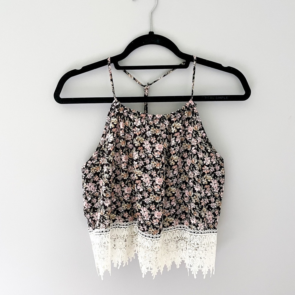 LA hearts halter top with lace trim